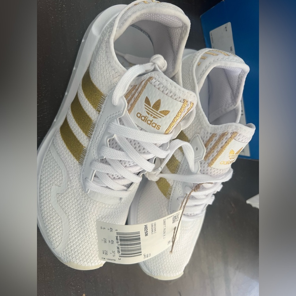 Adidas White and Gold Sneakers